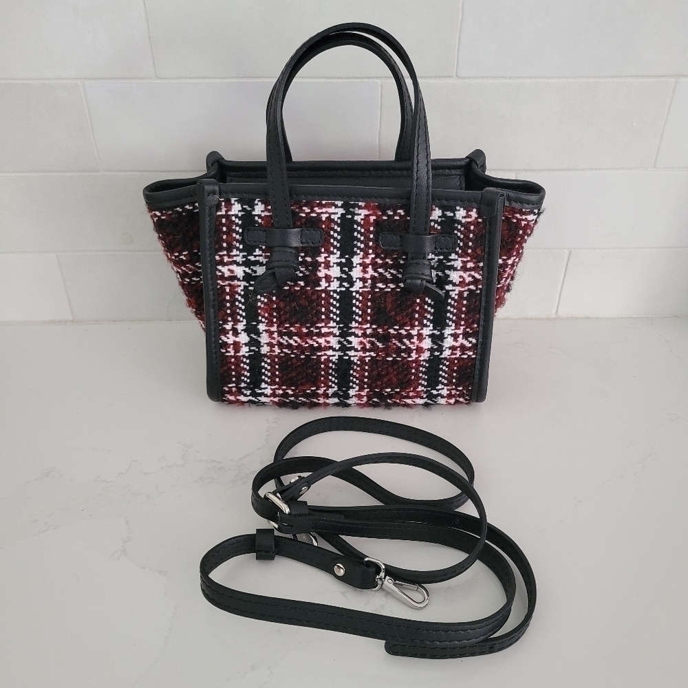 Gianni Chiarini Miss Marcella Mini Tweed Plaid Tote Satchel Purse Bag Red Black - Picture 6 of 10